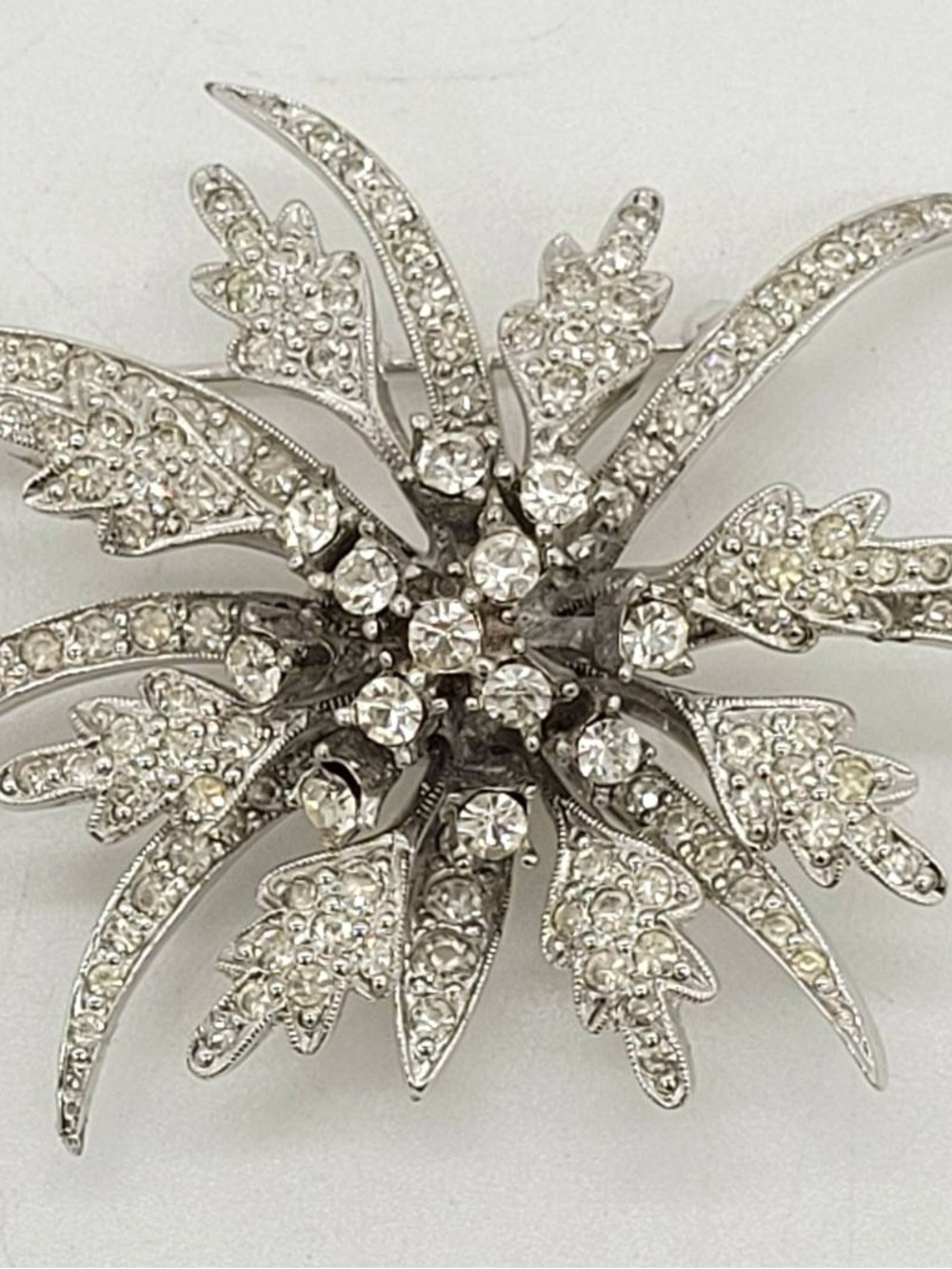 Vintage 1950's  Polcini Rhinestone Flower Brooch-Stamped-perfect!!